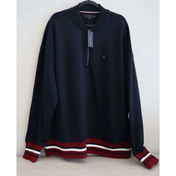 Tommy Hilfiger 78JA983-410 Men Sz XL Navy Bold Global Stripe 1/2 Zip Pullover - Picture 1 of 10